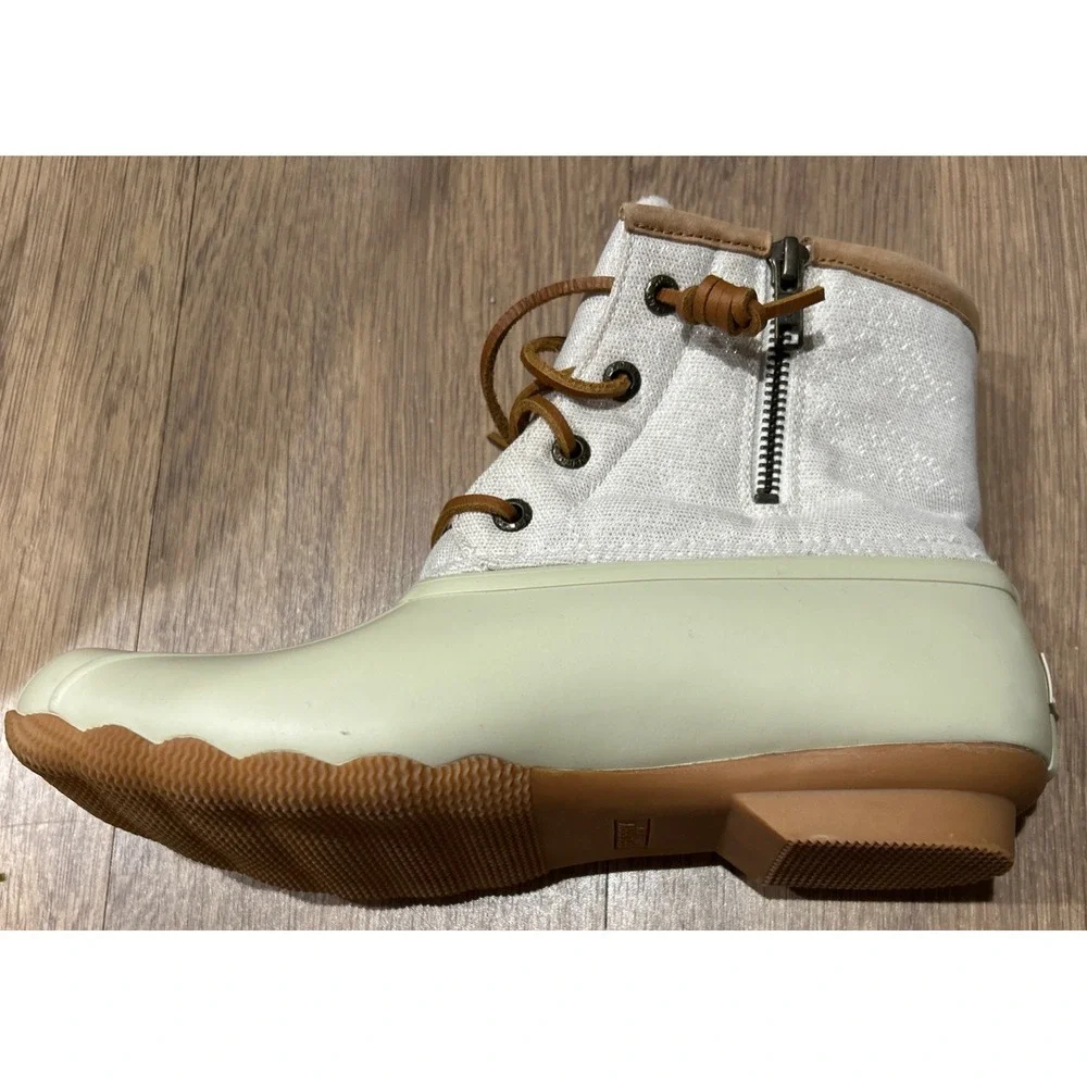 Sperry Womens Saltwater Ivory Duck Boots Waterproof Zip Ankle STS83234 Mens 7.5